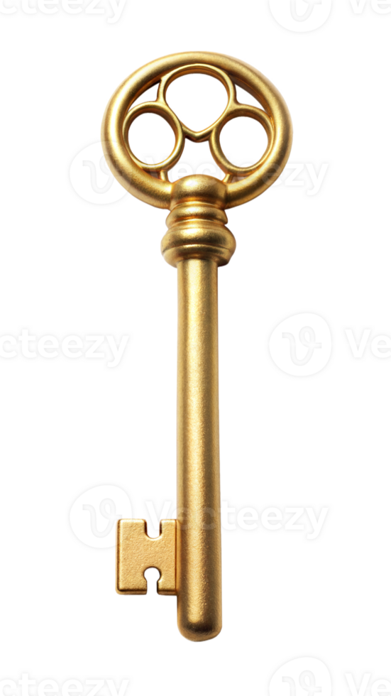Antique gold key isolated on transparent background, realistic 3D illustration representing security and access png