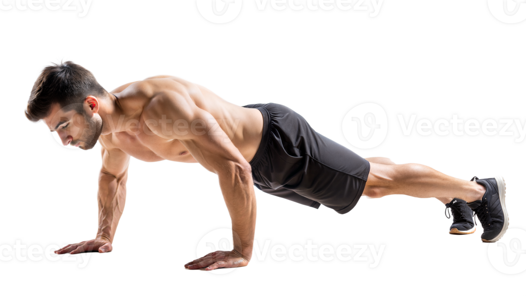 Athlete doing pushups isolated on transparent background png