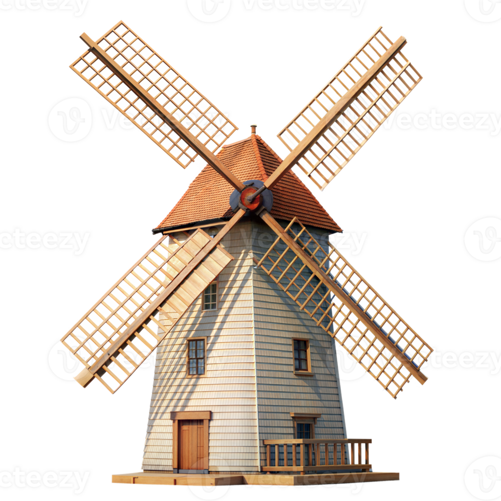 Wooden windmill isolated on transparent background png