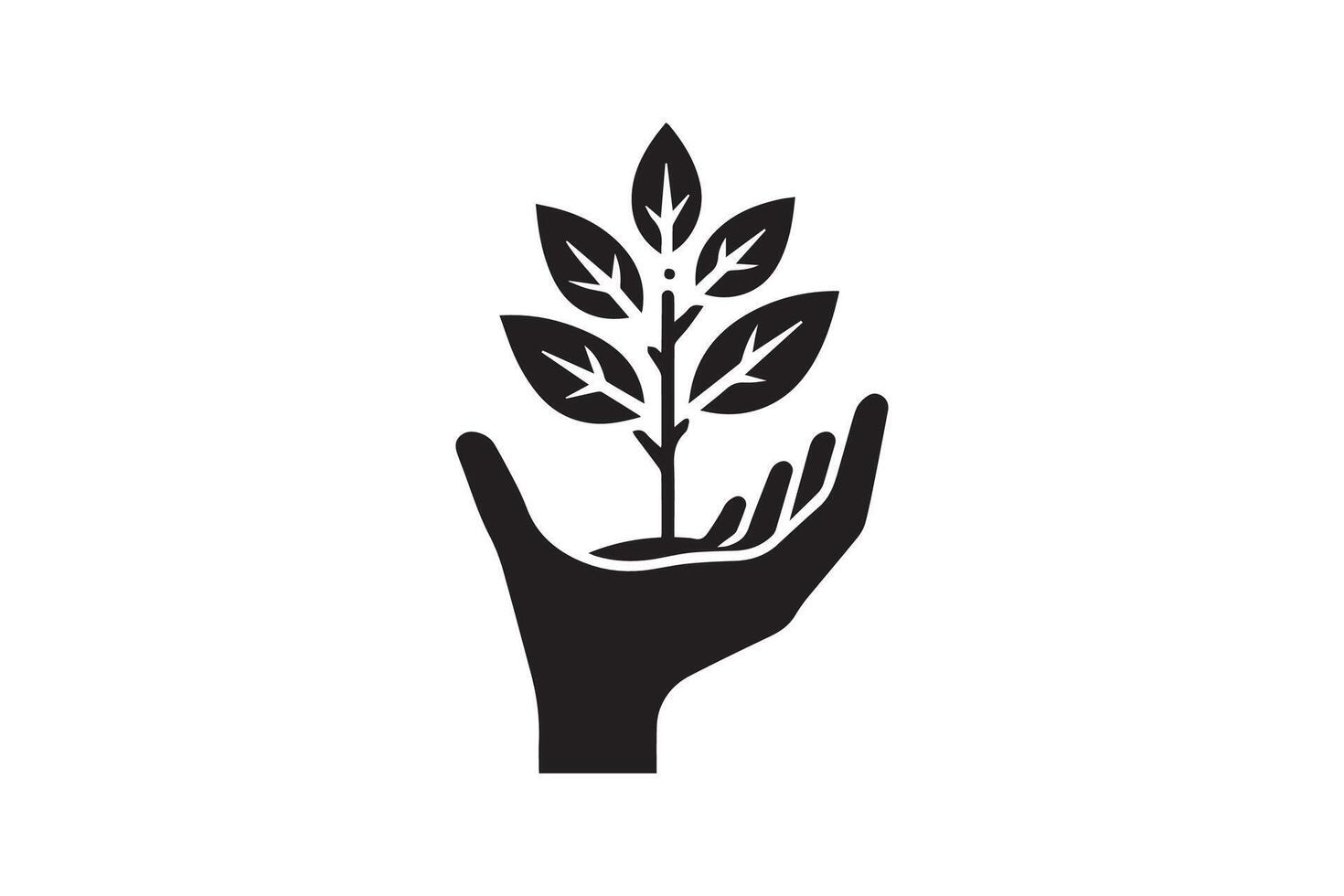 A hand holding a plant with leaves on it vector