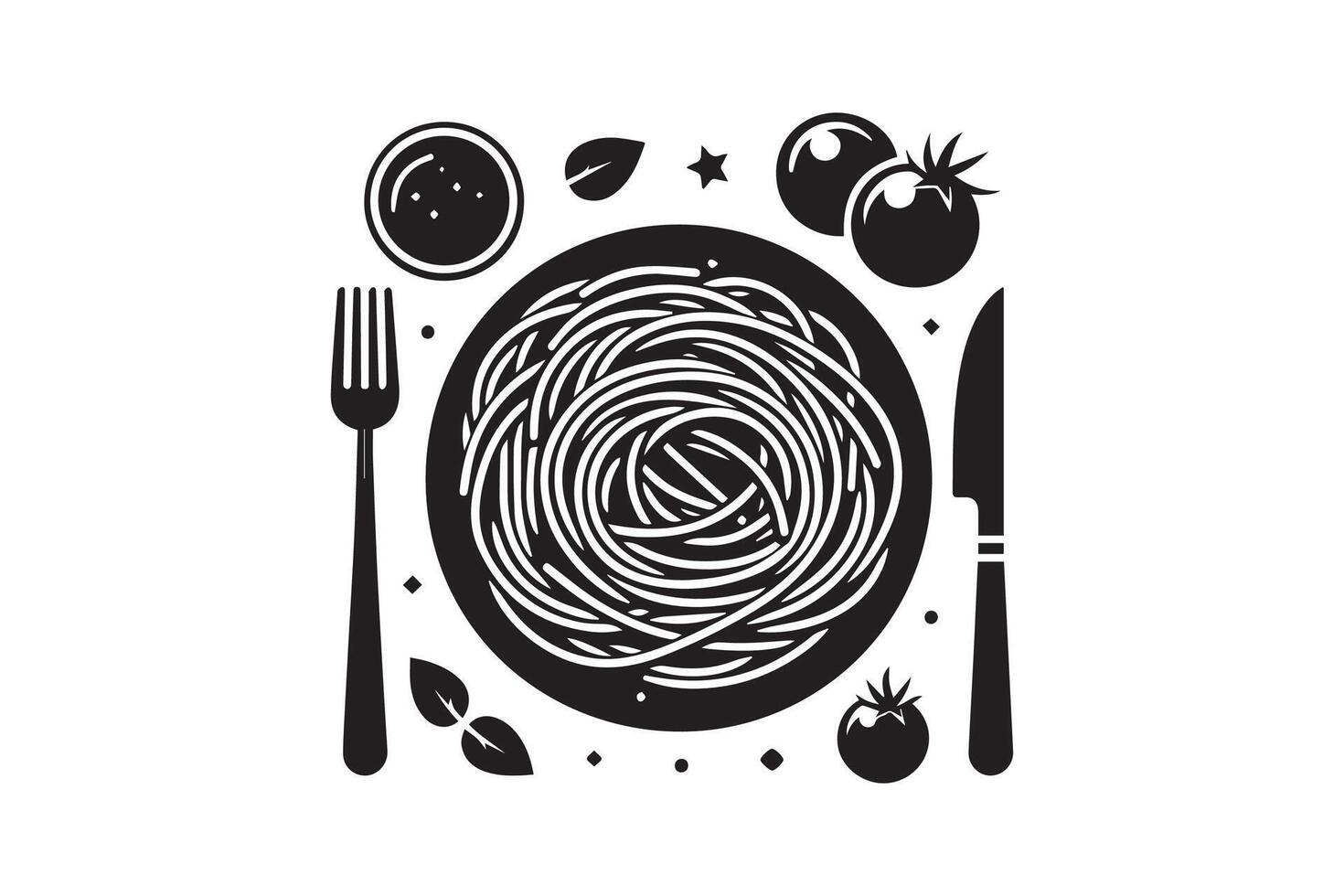 Spaghetti with fork and knife icon vector