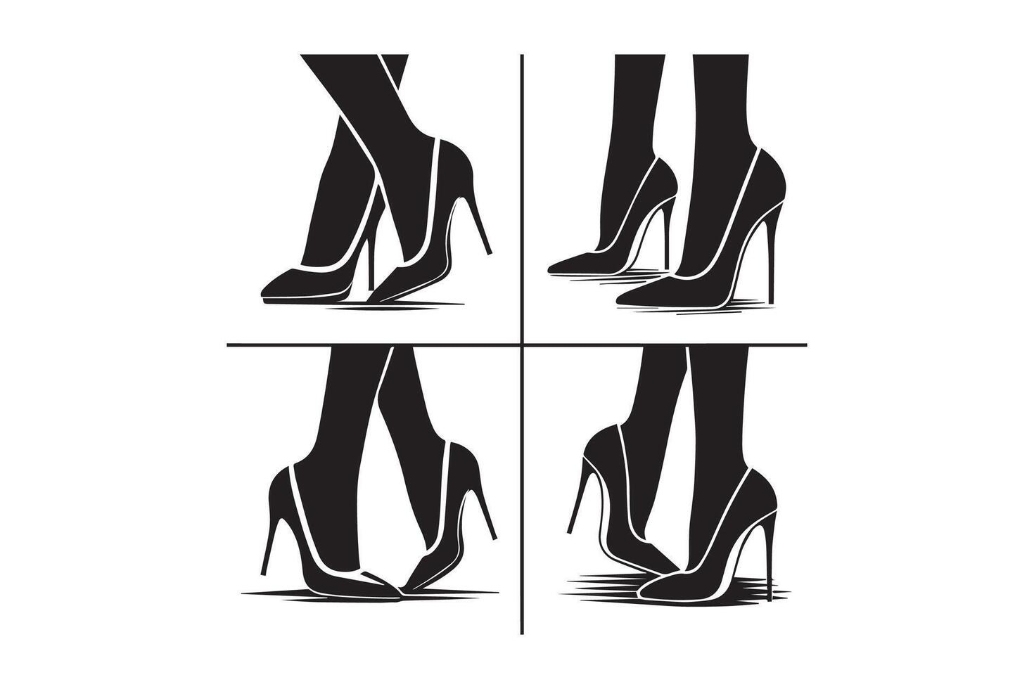 Four black and white images of high heels vector