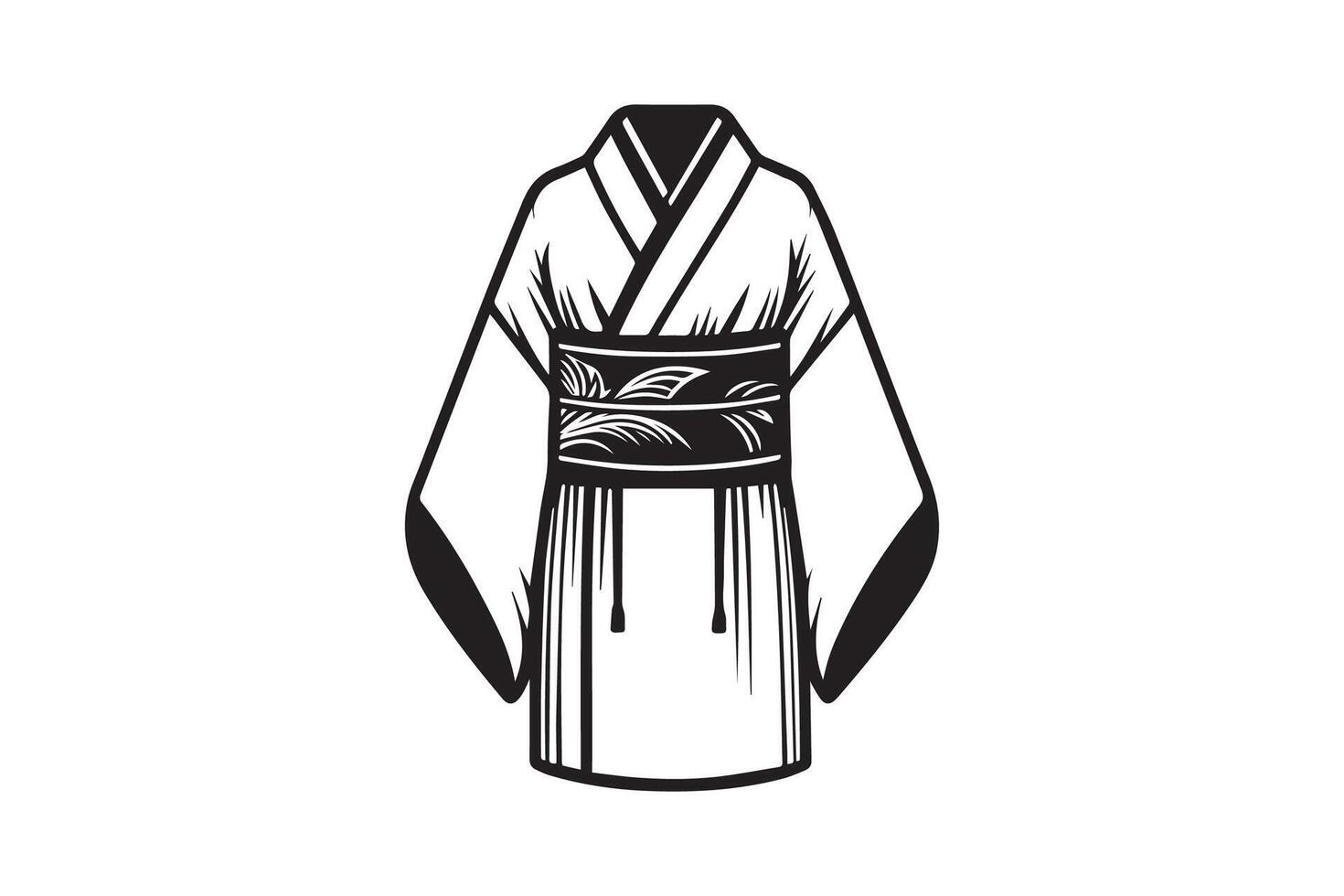 A black and white illustration of a kimono vector