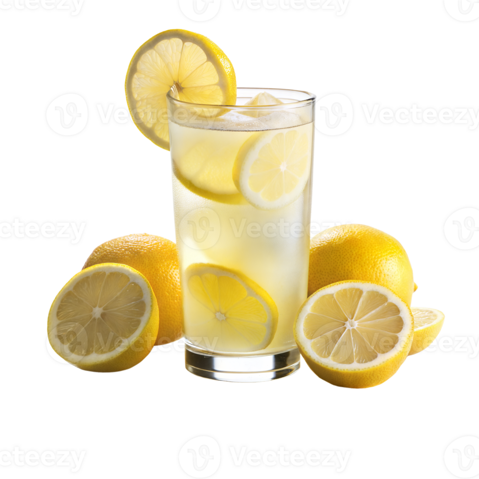 Glass of lemonade with ice and mint isolated on transparent background png