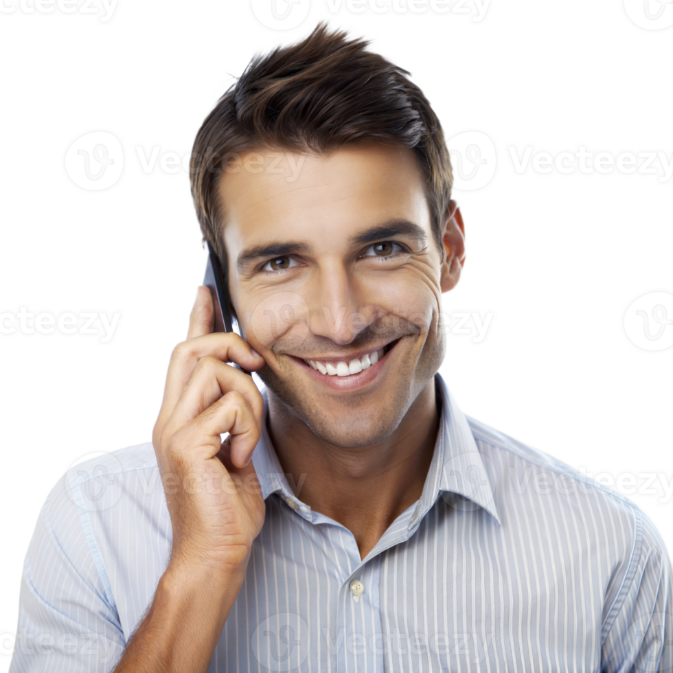 Man talking on smartphone isolated on transparent background png