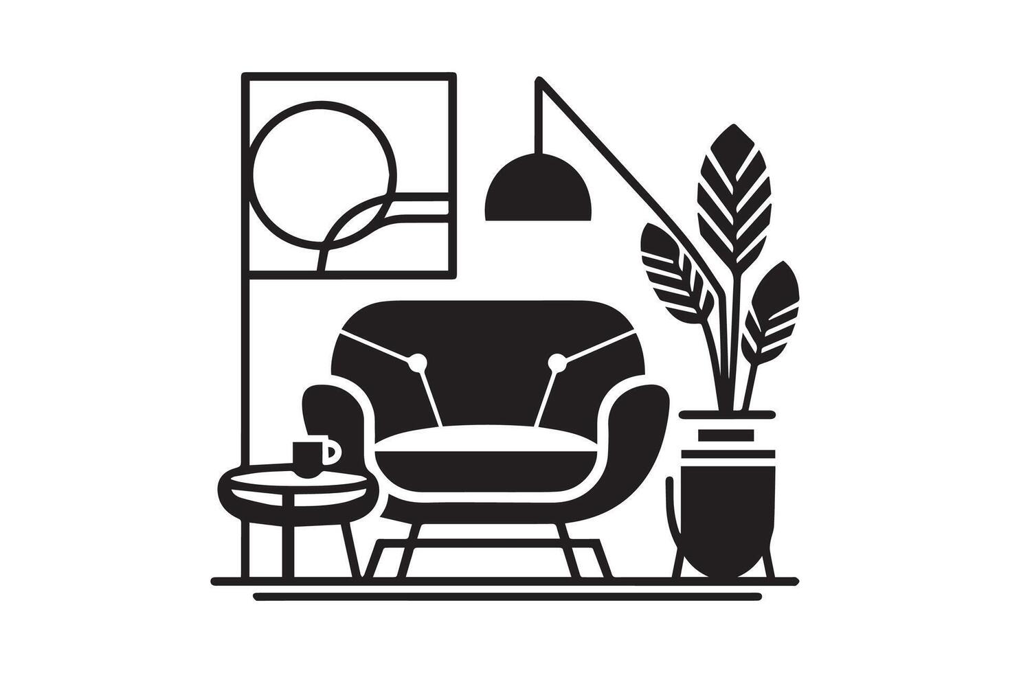 Comfortable sofa silhouette on white background vector