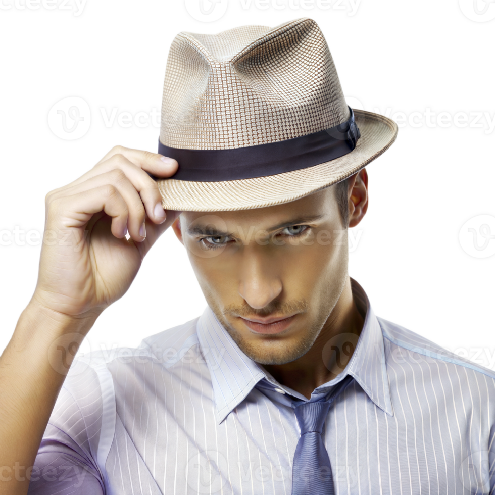 Man wearing fedora hat isolated on transparent background png