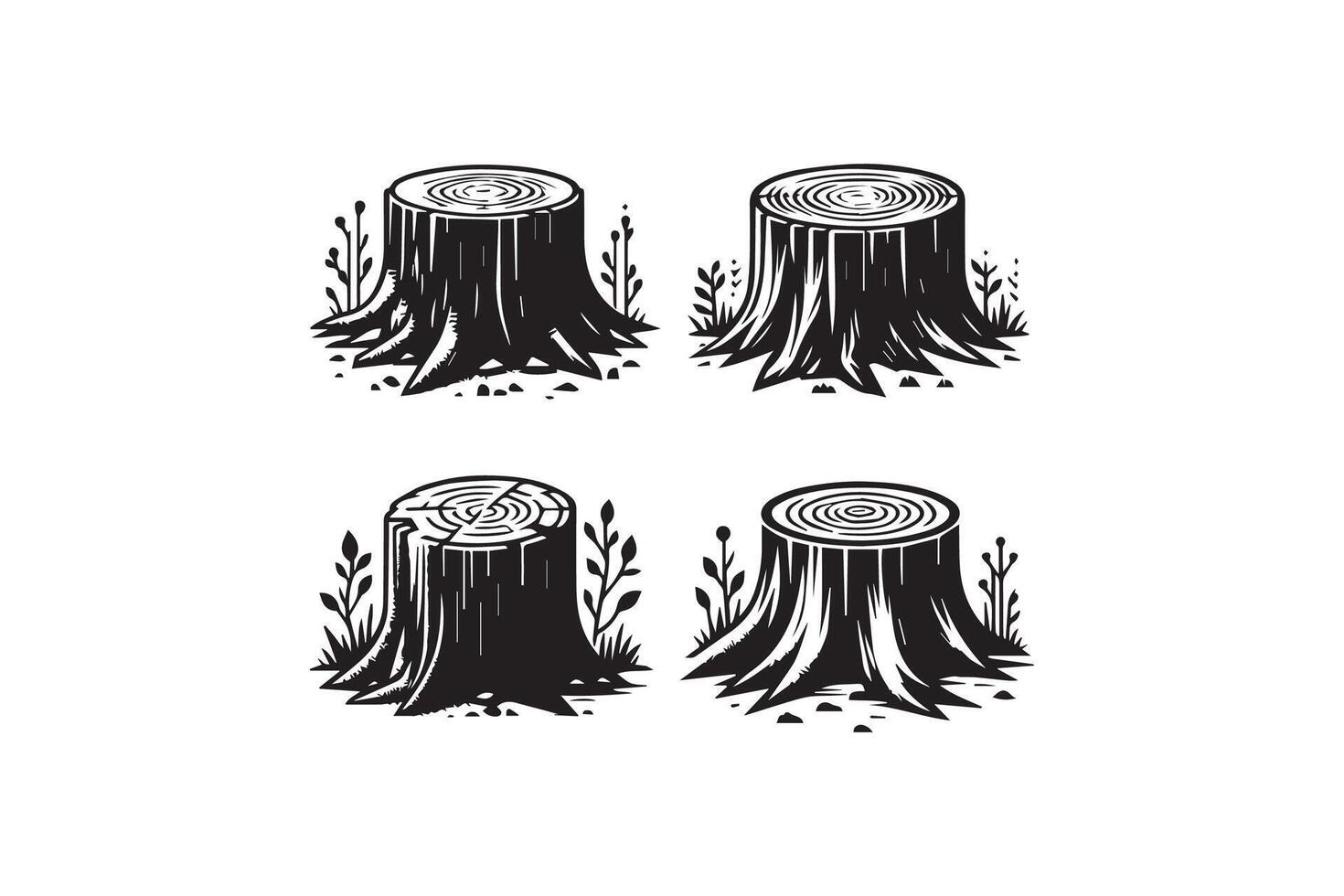 Four different types of tree stumps with different designs vector