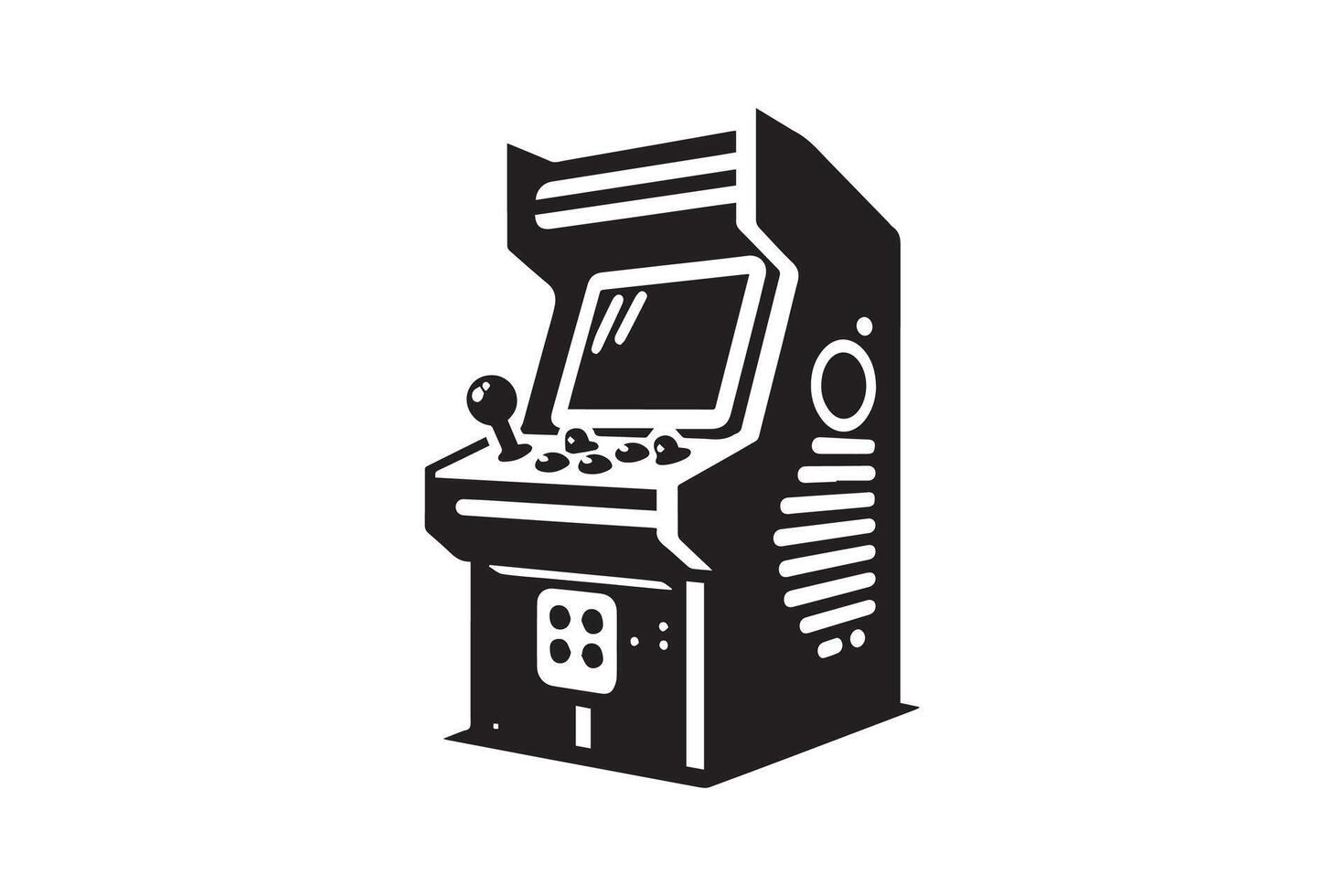 An arcade machine with a joystick and a screen vector