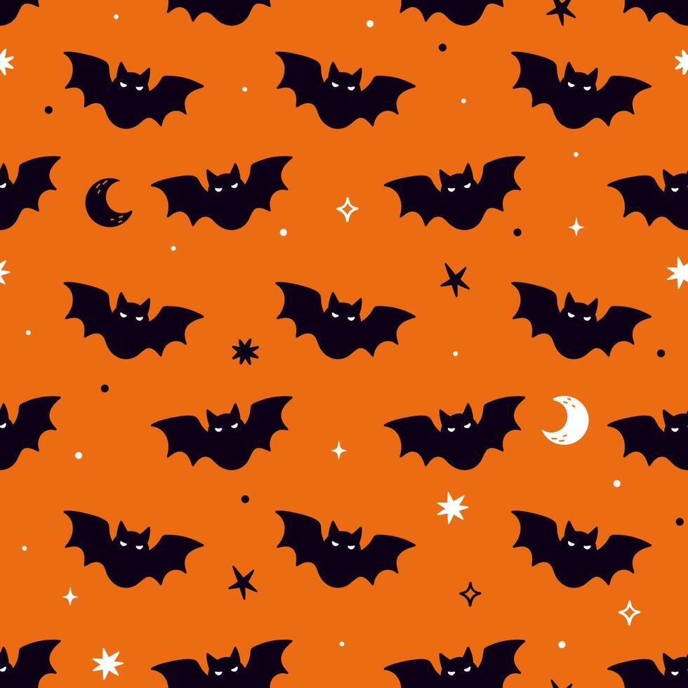 Seamless pattern with bats on an orange background. graphics. vector