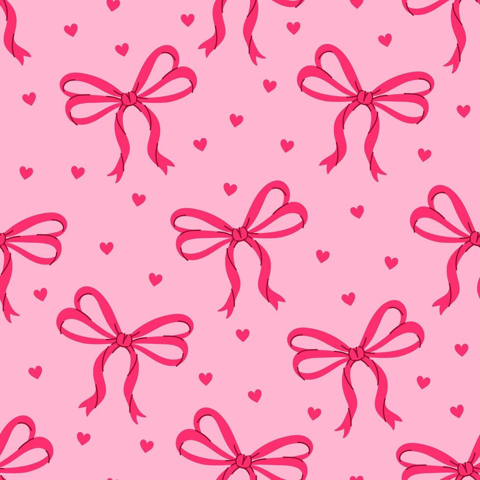 Seamless pattern of pink bows and hearts. graphics. vector
