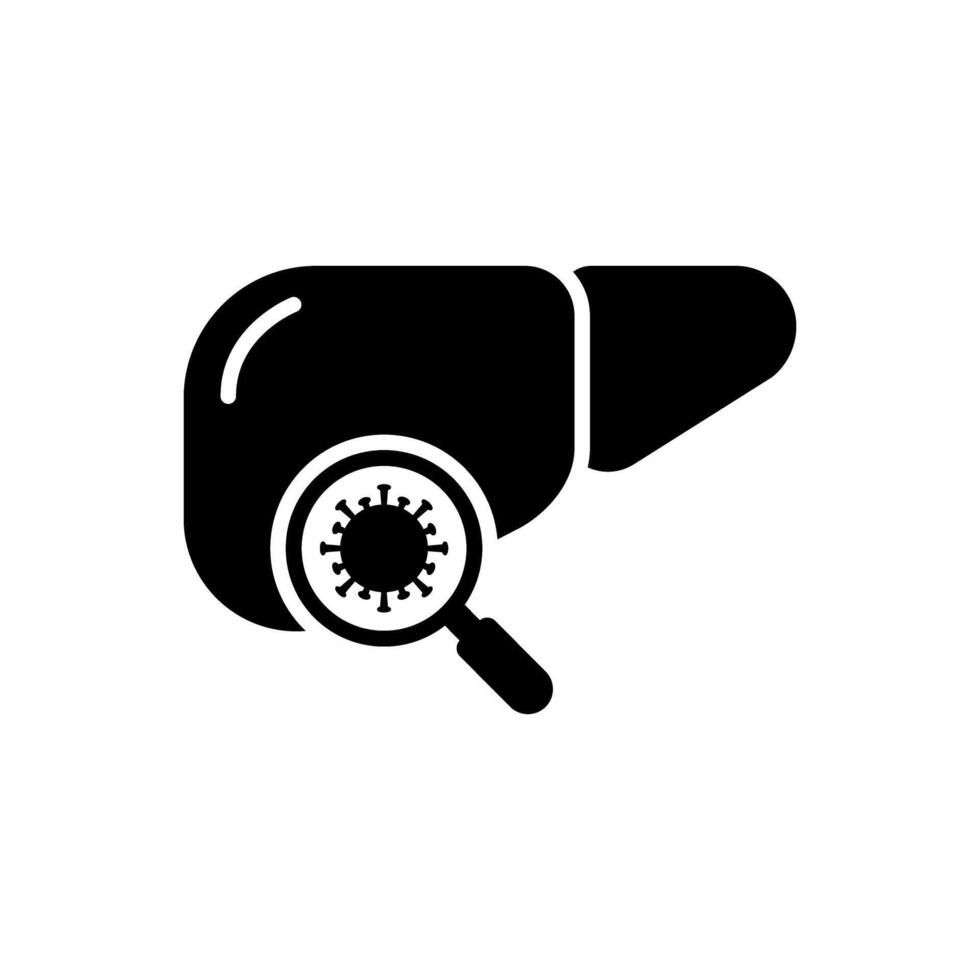 illustration of hepatitis liver with magnifying glass and virus icon vector