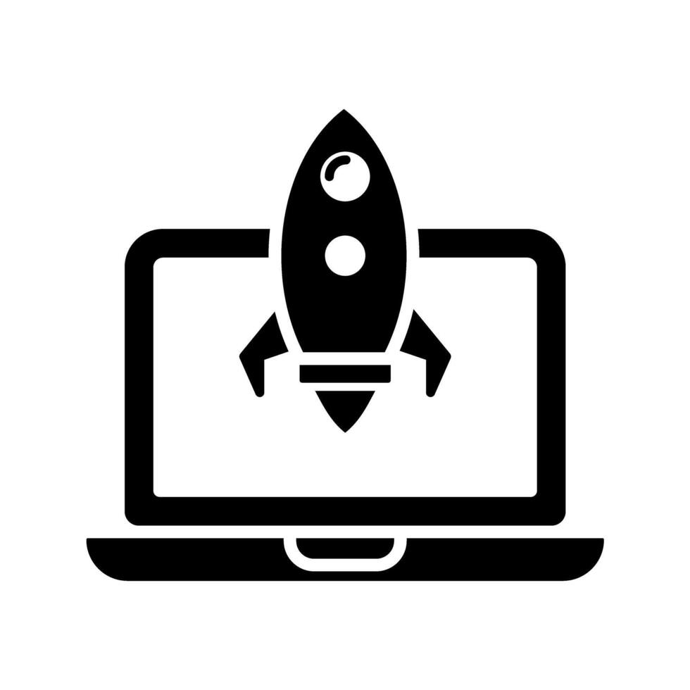 laptop with rocket icon vector