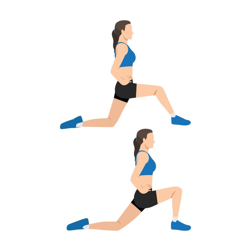 Woman doing hip flexor stretch exercise. vector