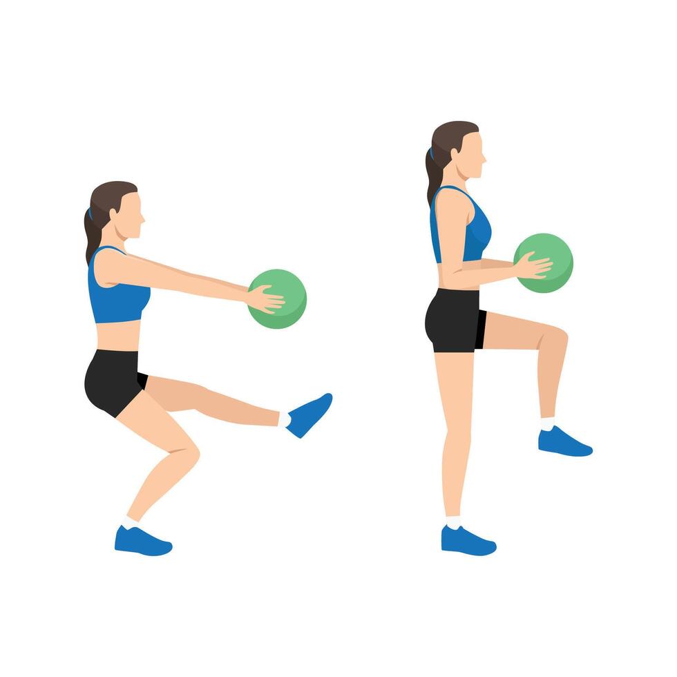 Woman doing medicine ball pistol squat. vector