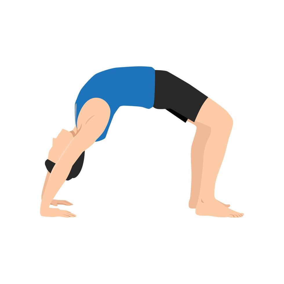 Man staying in a Reverse Table Top posture or Ardha Purvottanasana pose. vector