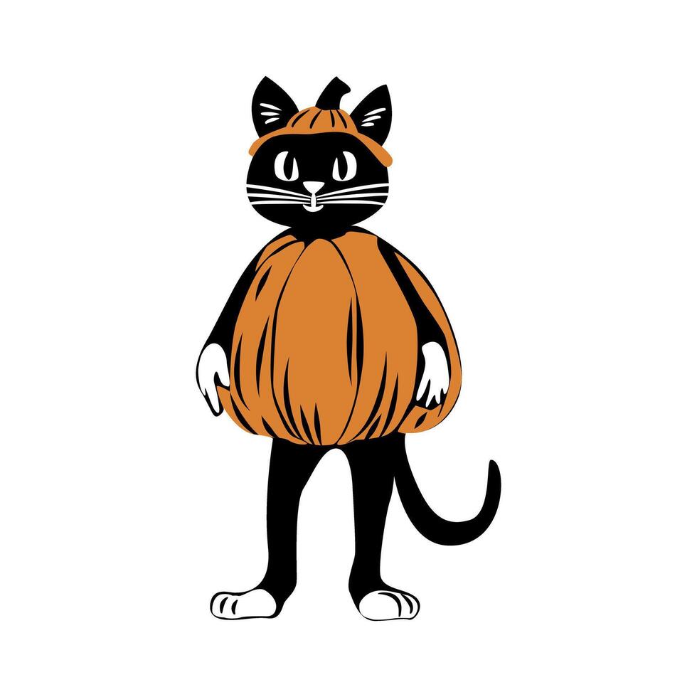Black Cat Dressed as Pumpkin vector