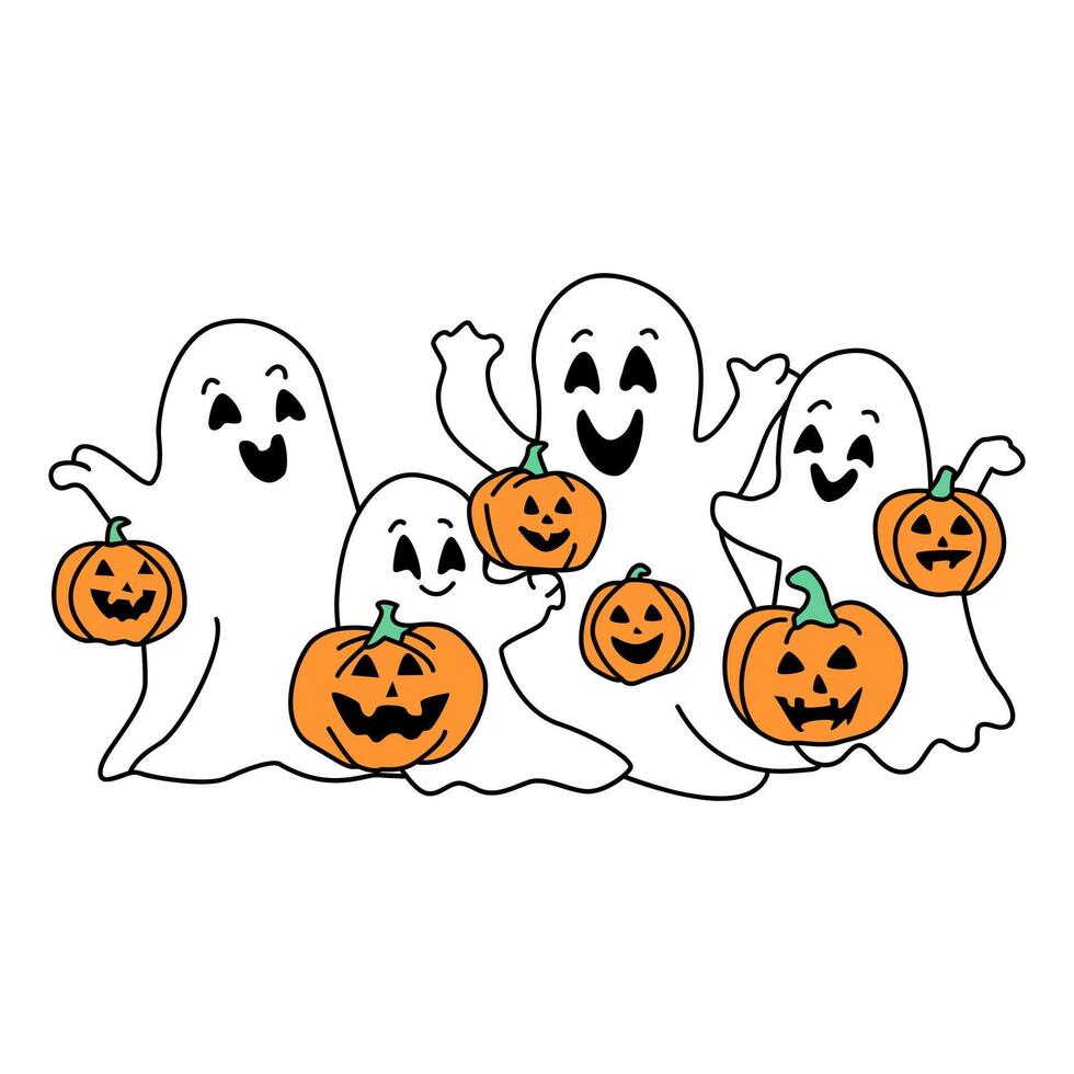 Happy Ghost Family with Pumpkins vector