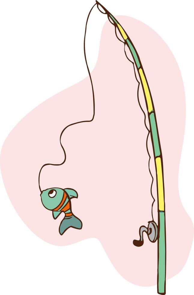 Fish catch. Cartoon fish catching the fishing lure. Jumping to catch a bait. Sports hobby. Fishing or hunting on worm illustration vector