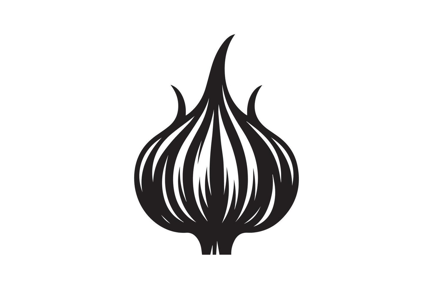 A black and white illustration of a garlic bulb vector