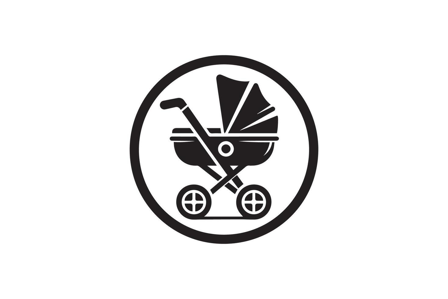 A black and white logo for a baby stroller vector