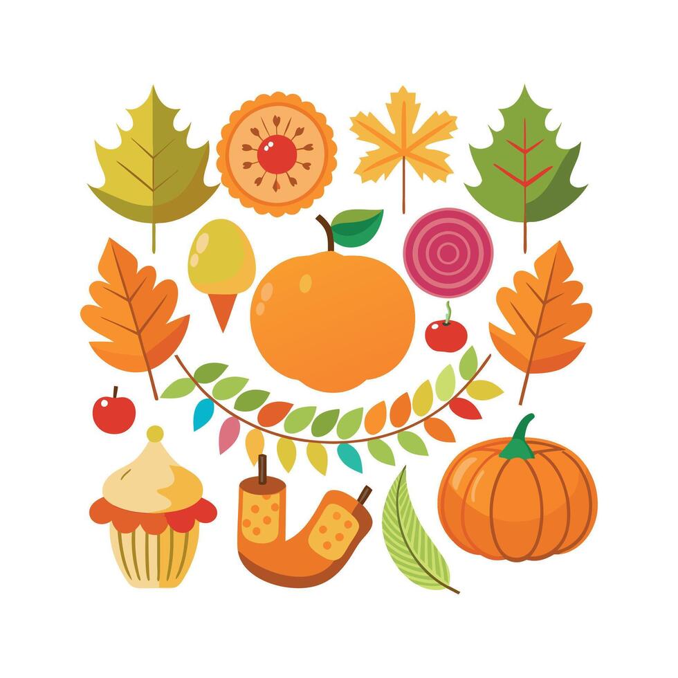 set of Autumn Thanksgiving element vector