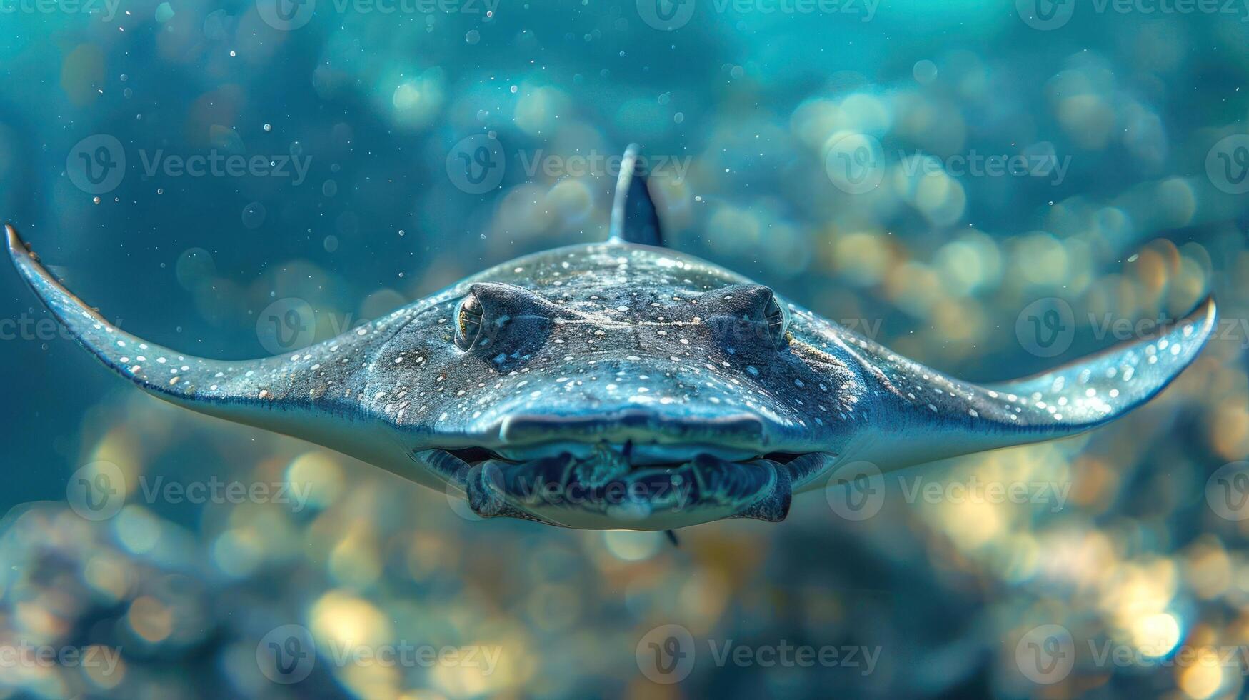 A large stingray swimming over a coral reef. photo