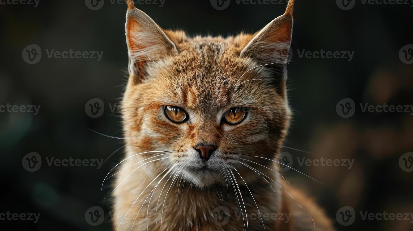 An angry-looking orange tabby cat with white whiskers and eyes, looking off to the side. photo