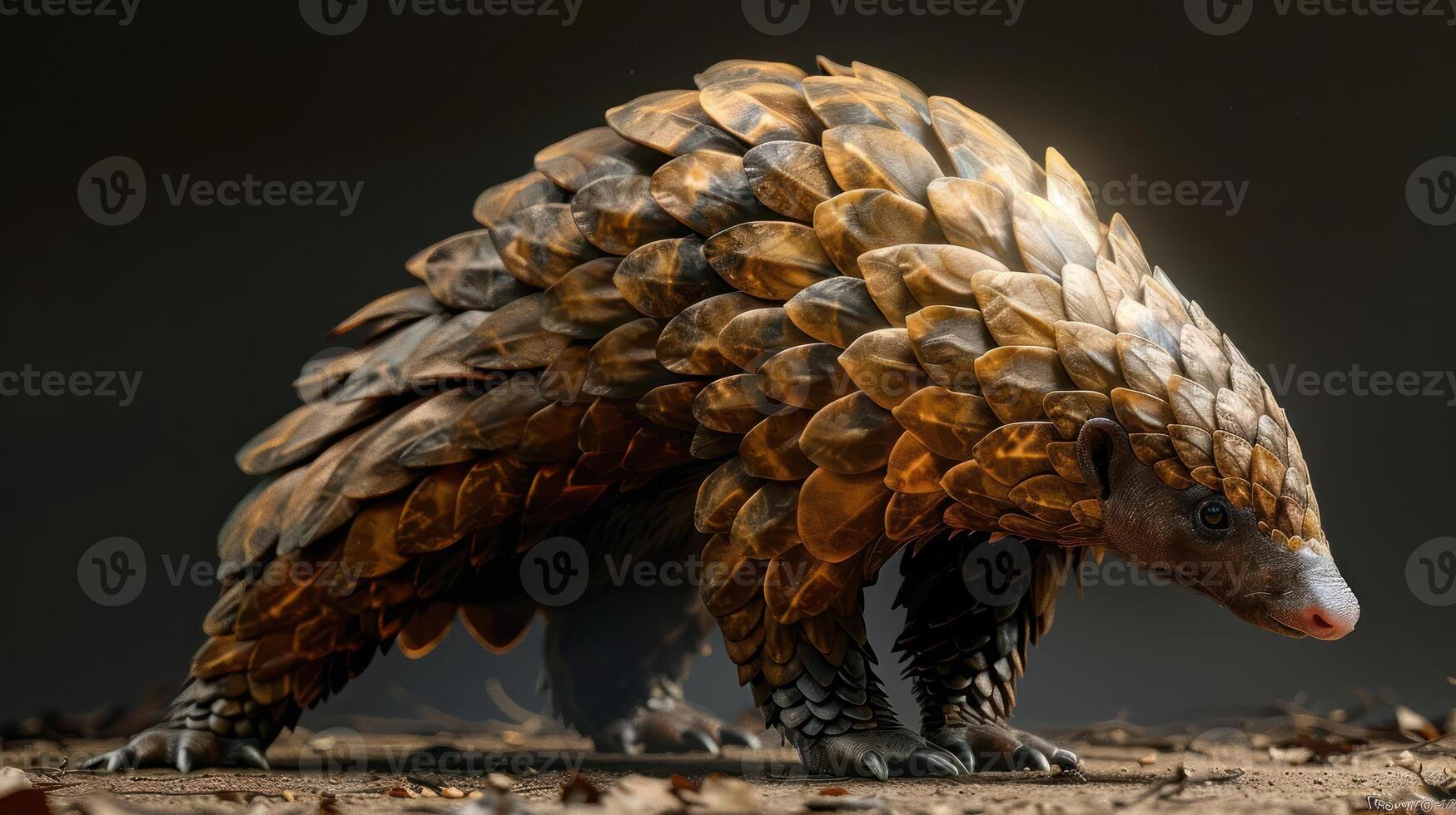 A pangolin covered in scales, photo