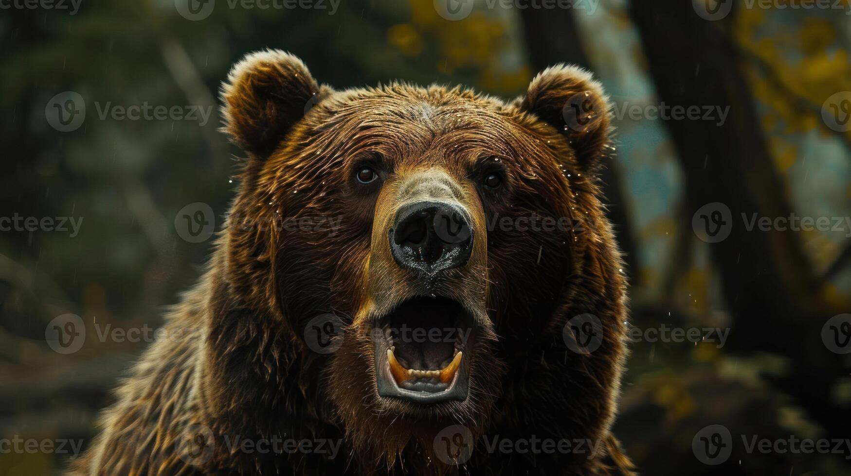 The roar of a bear in the wilderness, captured in close-up detail. photo