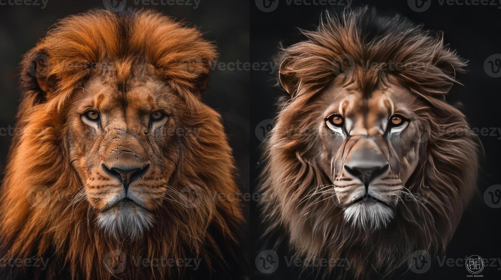 Comparison of a lion and a tiger, showcasing their distinctive features. photo
