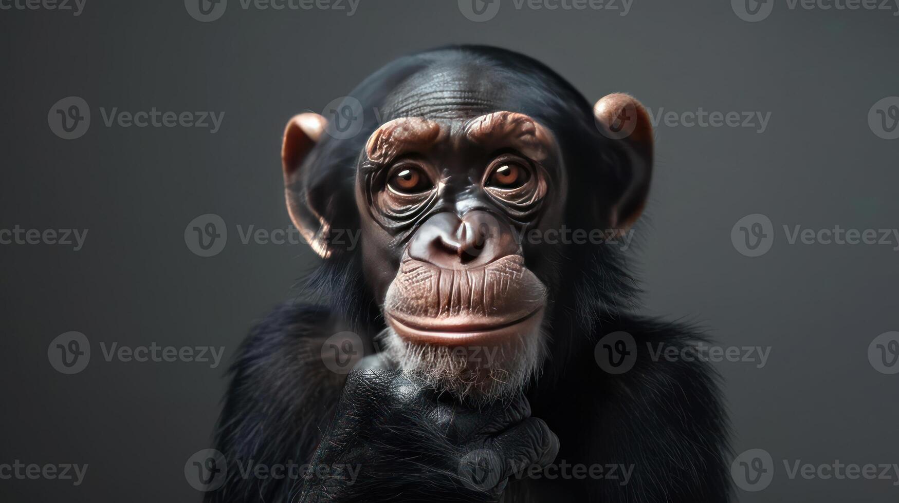 A monkey with a puzzled expression looking into the distance, possibly pondering life. photo