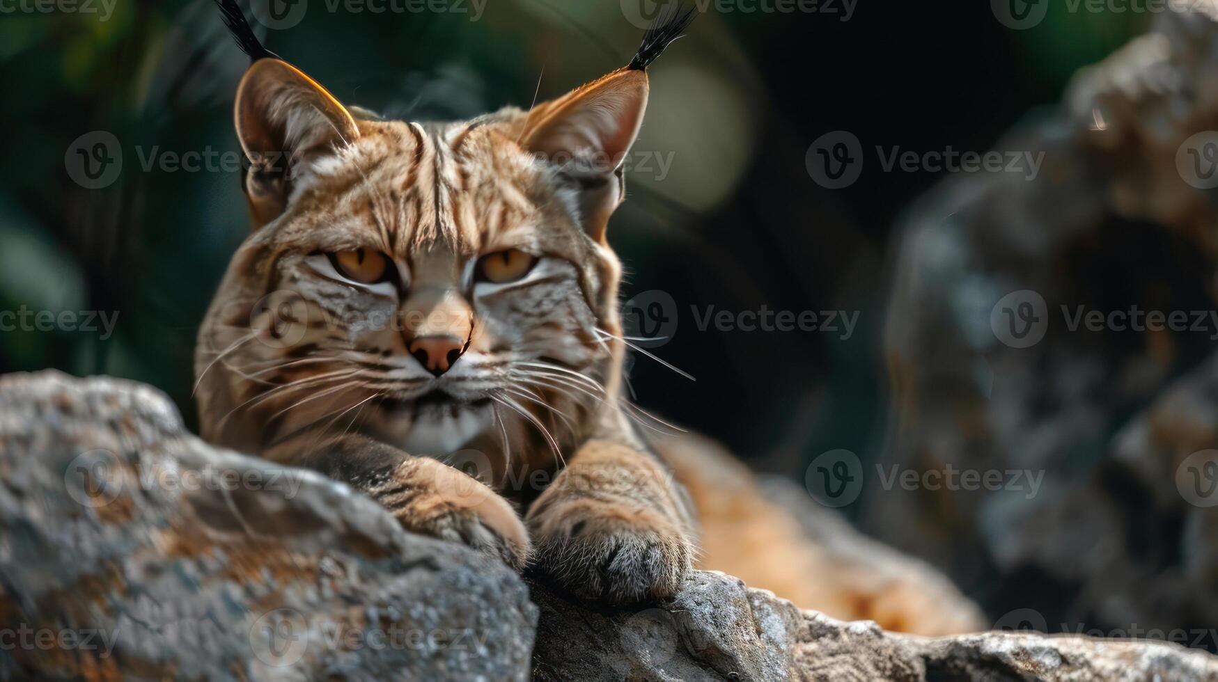 A close-up image of a majestic lynx, showing its intense gaze and natural habitat. photo