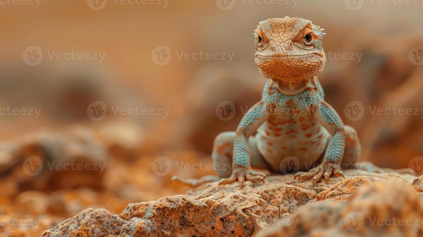 A golden desert lizard squints and seems puzzled in the middle of the savanna. photo