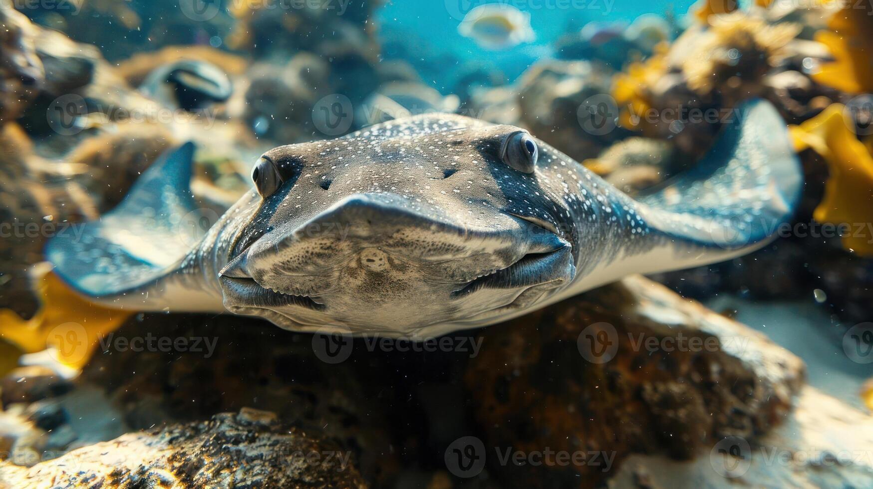 A close-up photograph of a pufferfish, showing its unique patterns and texture. photo