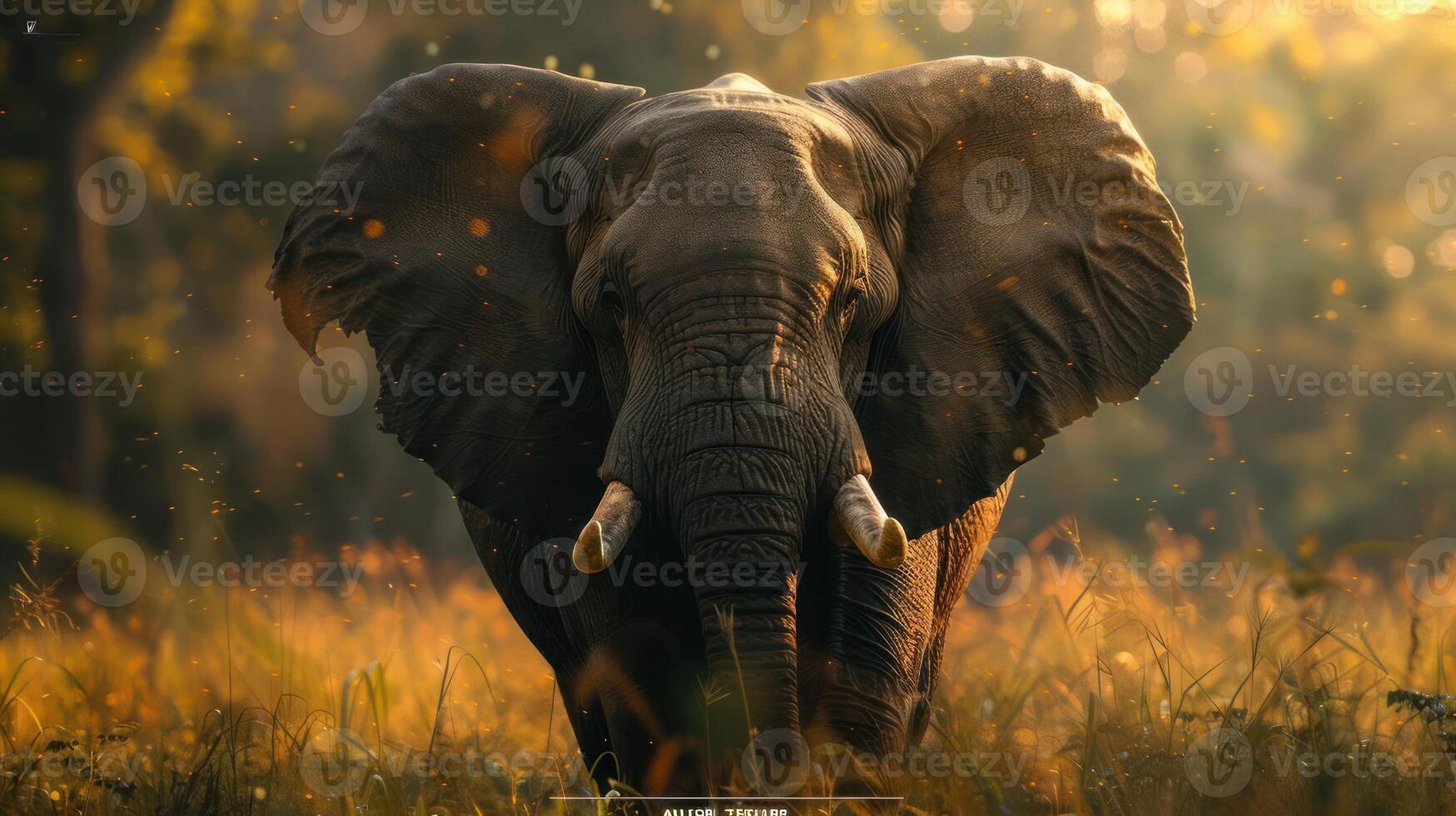 a majestic elephant walking through a field with sunlight shining on it, photo