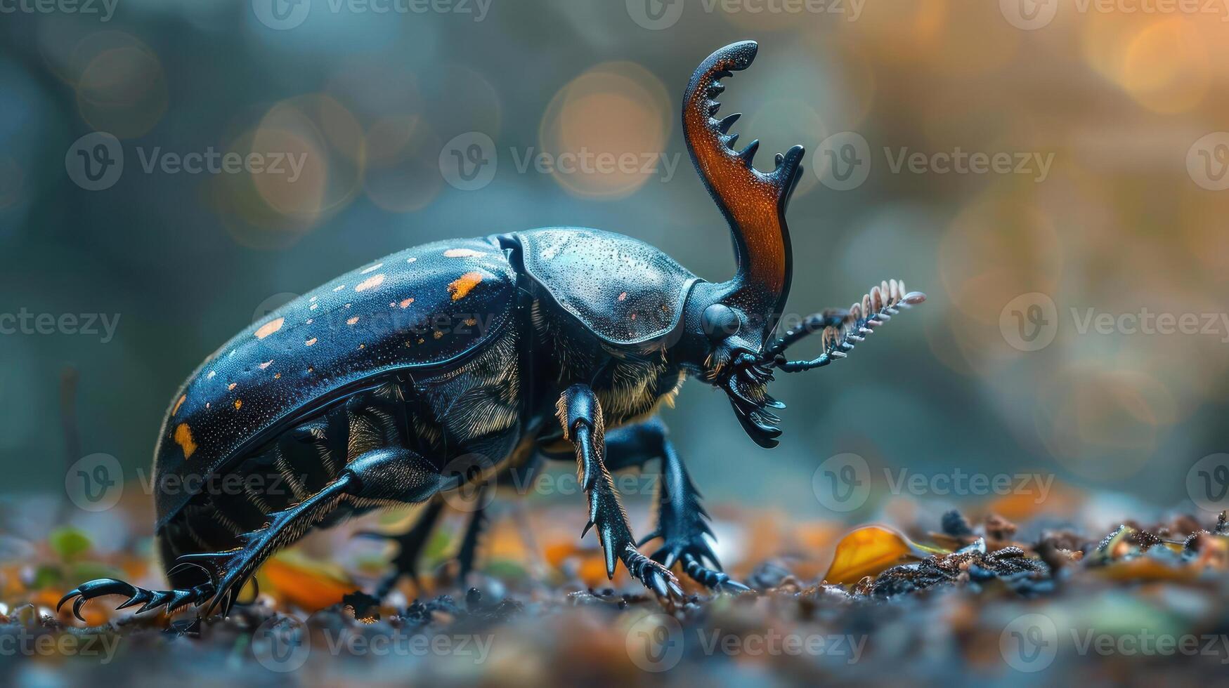 A close-up photo of a Pupa of a Glossy Black Winged Stag Beetle in nature.