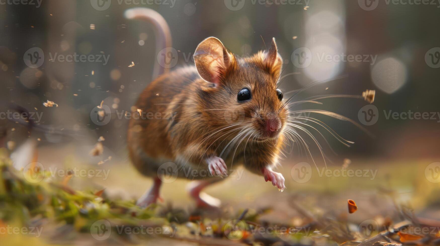 A fluffy brown flying squirrel in motion, captured in a close-up photo. photo