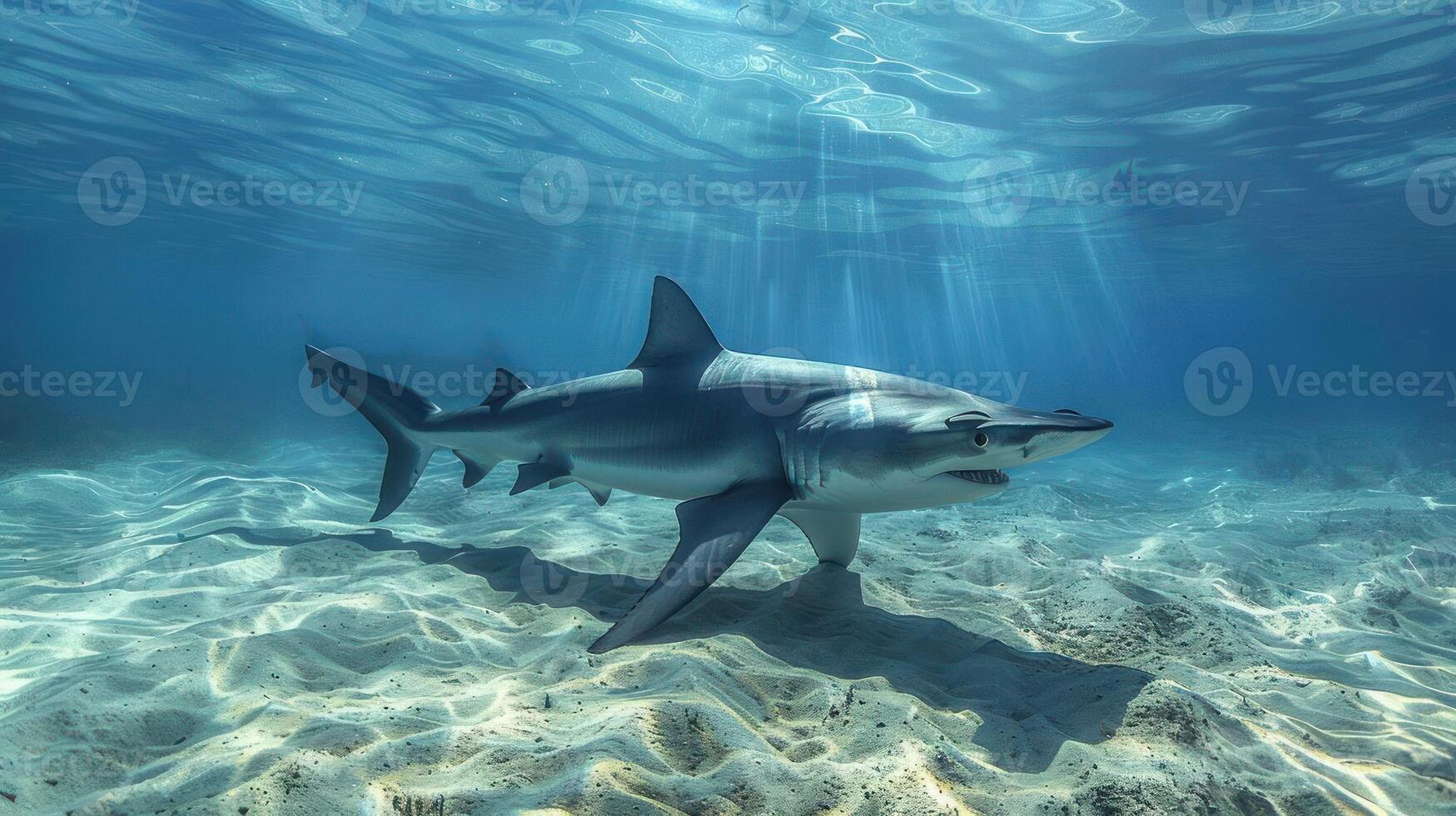 Two sharks in the ocean, one on top of the other. photo