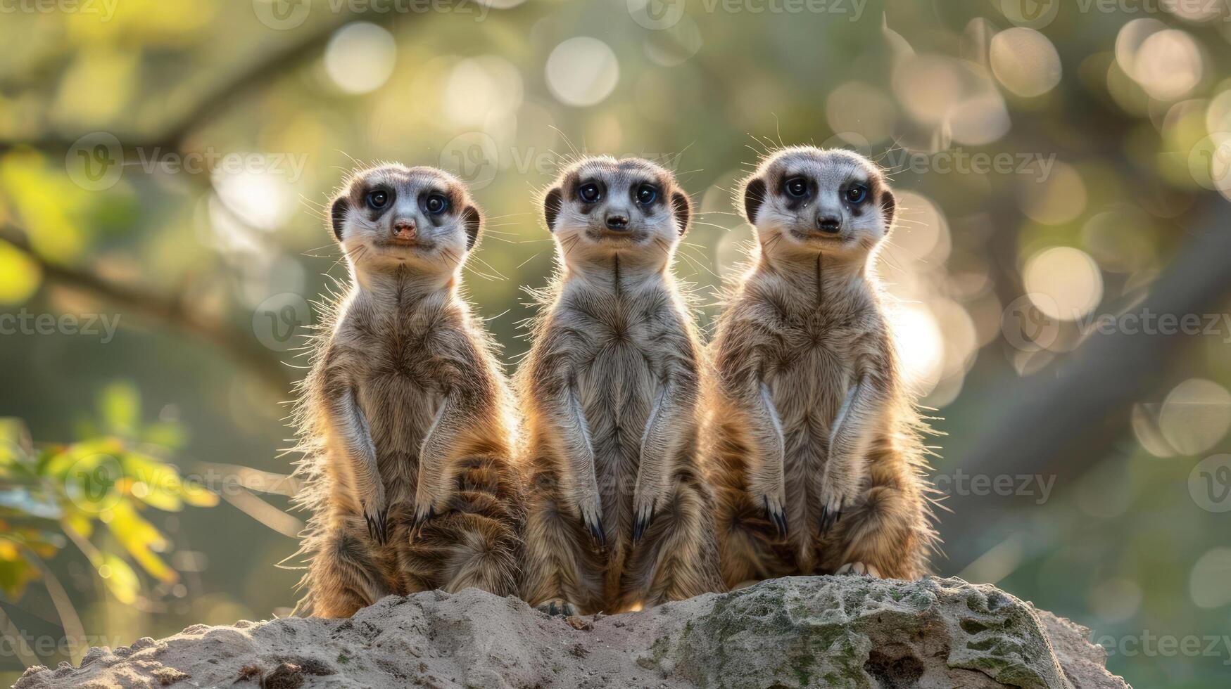 A trio of three-toed sloths sitting on a rock, photo