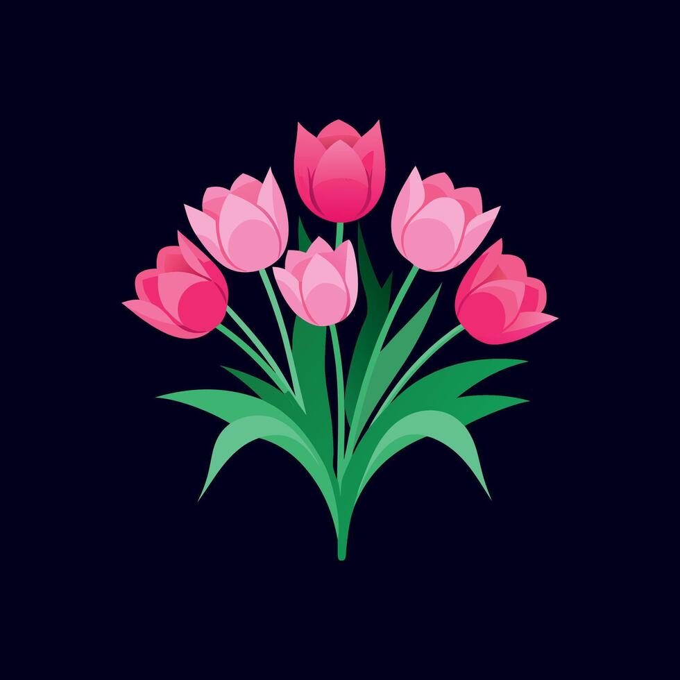 a bouquet of pink tulips on a black background vector