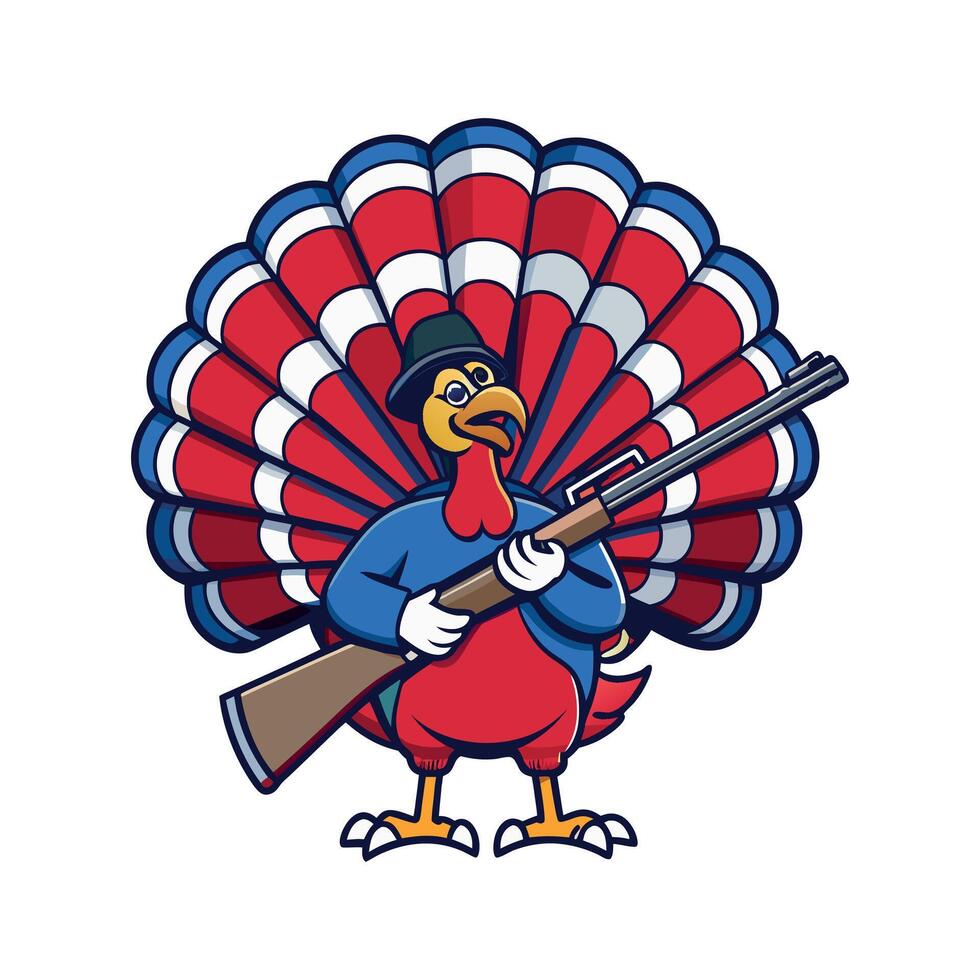 turkey american patriot gun hunter mascot illustration by vector