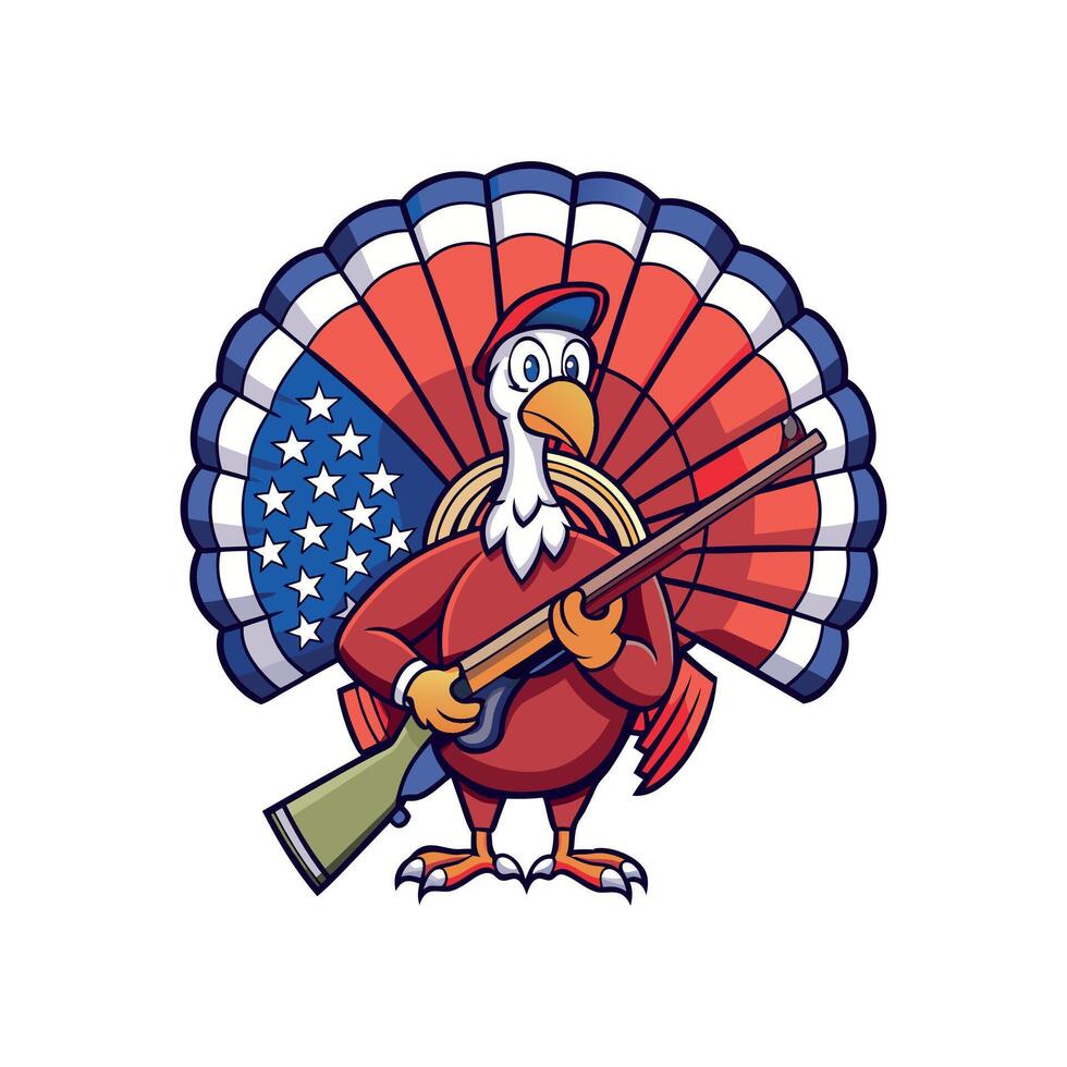 a turkey with an american flag and rifle vector
