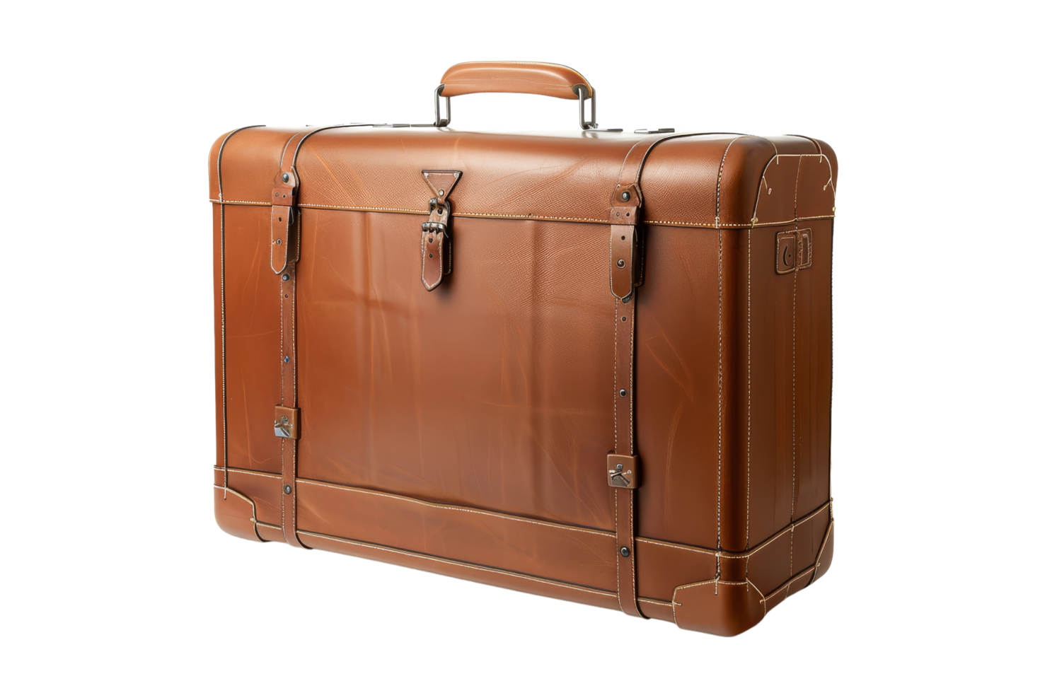 Vintage Brown Leather Suitcase png