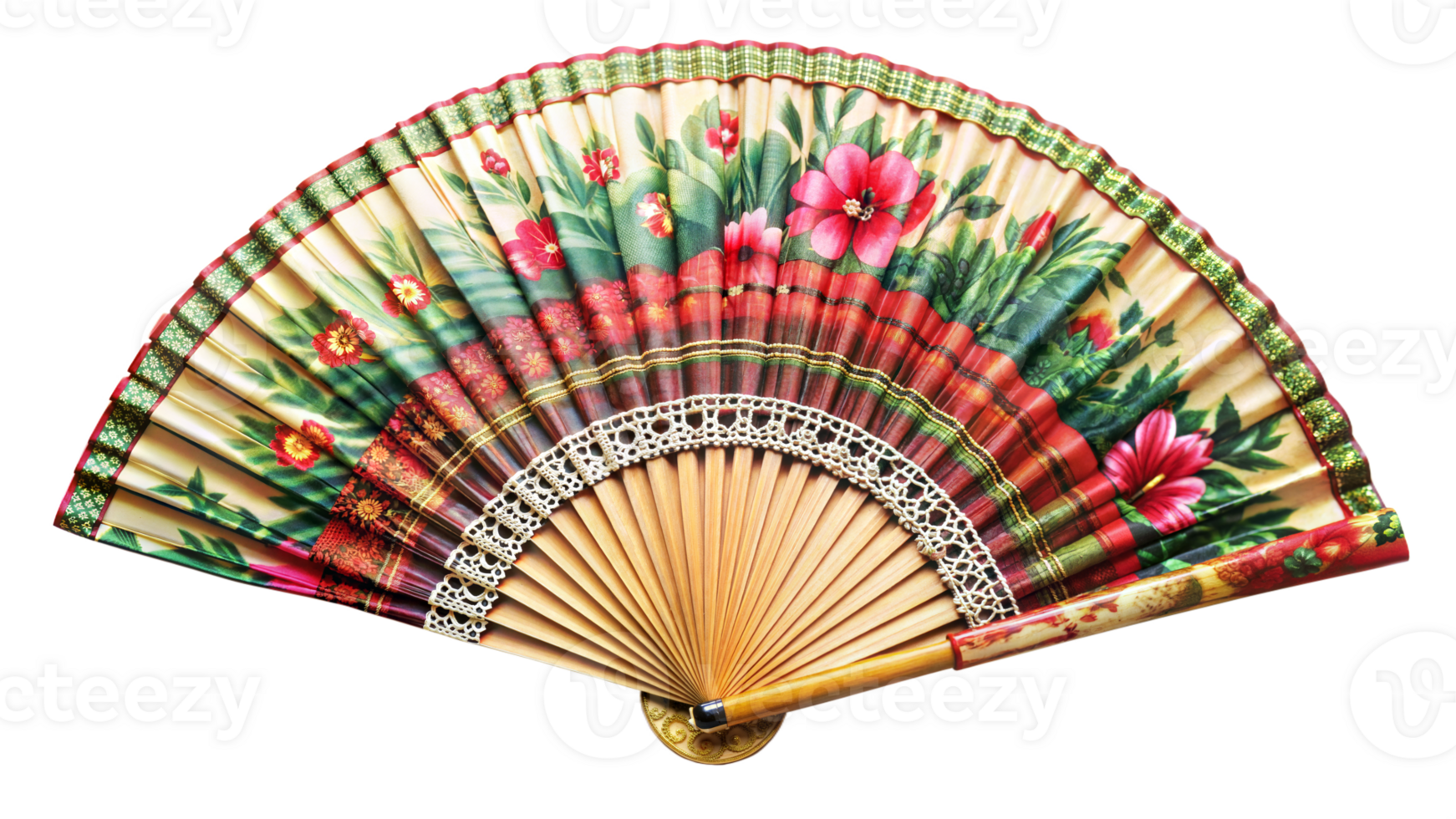 Traditional folding hand fan isolated on transparent background png