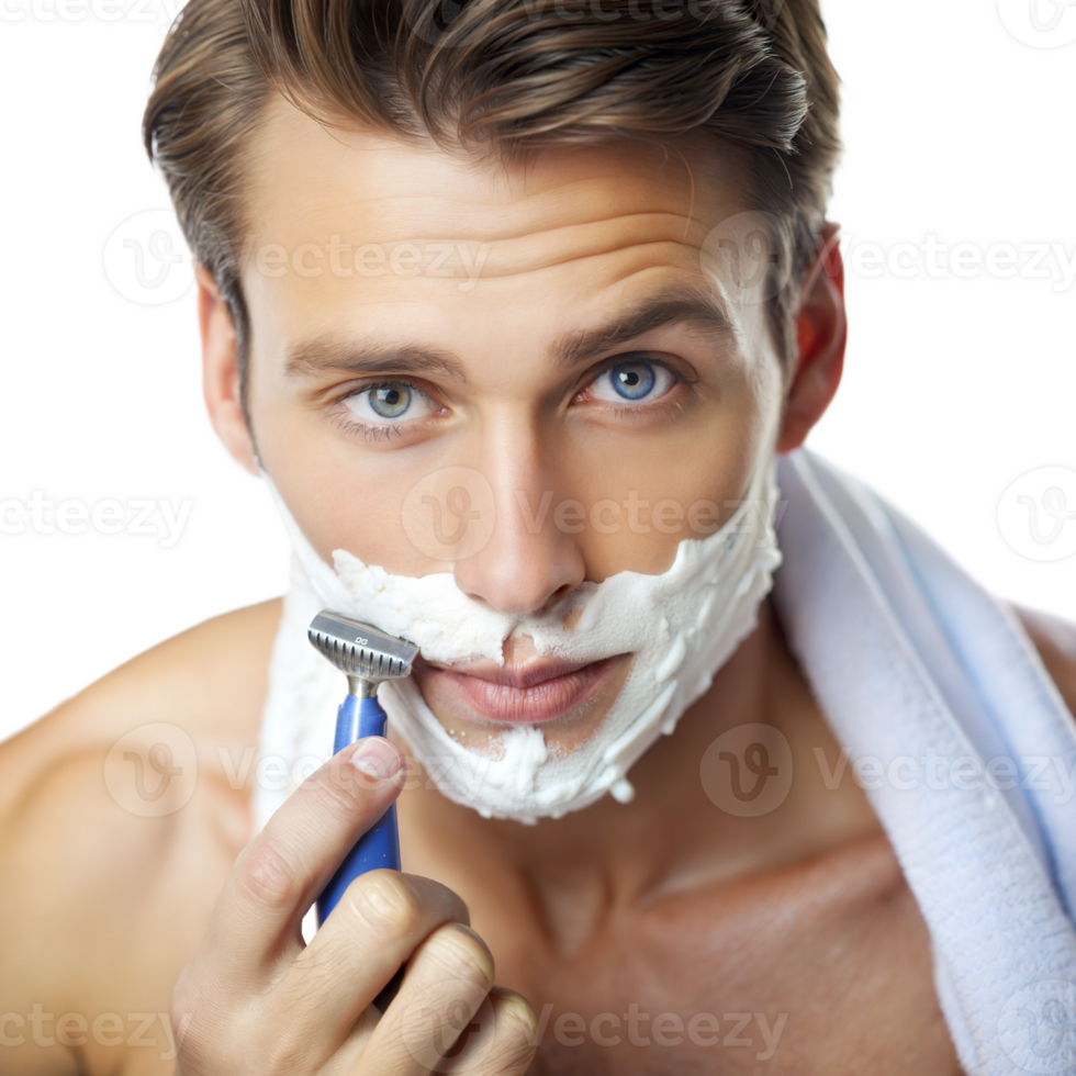 Man shaving with foam isolated on transparent background png