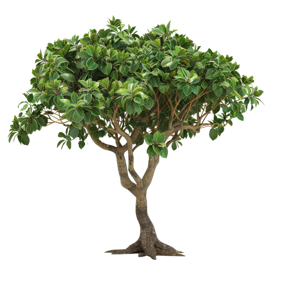 Green Bushy Tree With Multiple Trunks Isolated png
