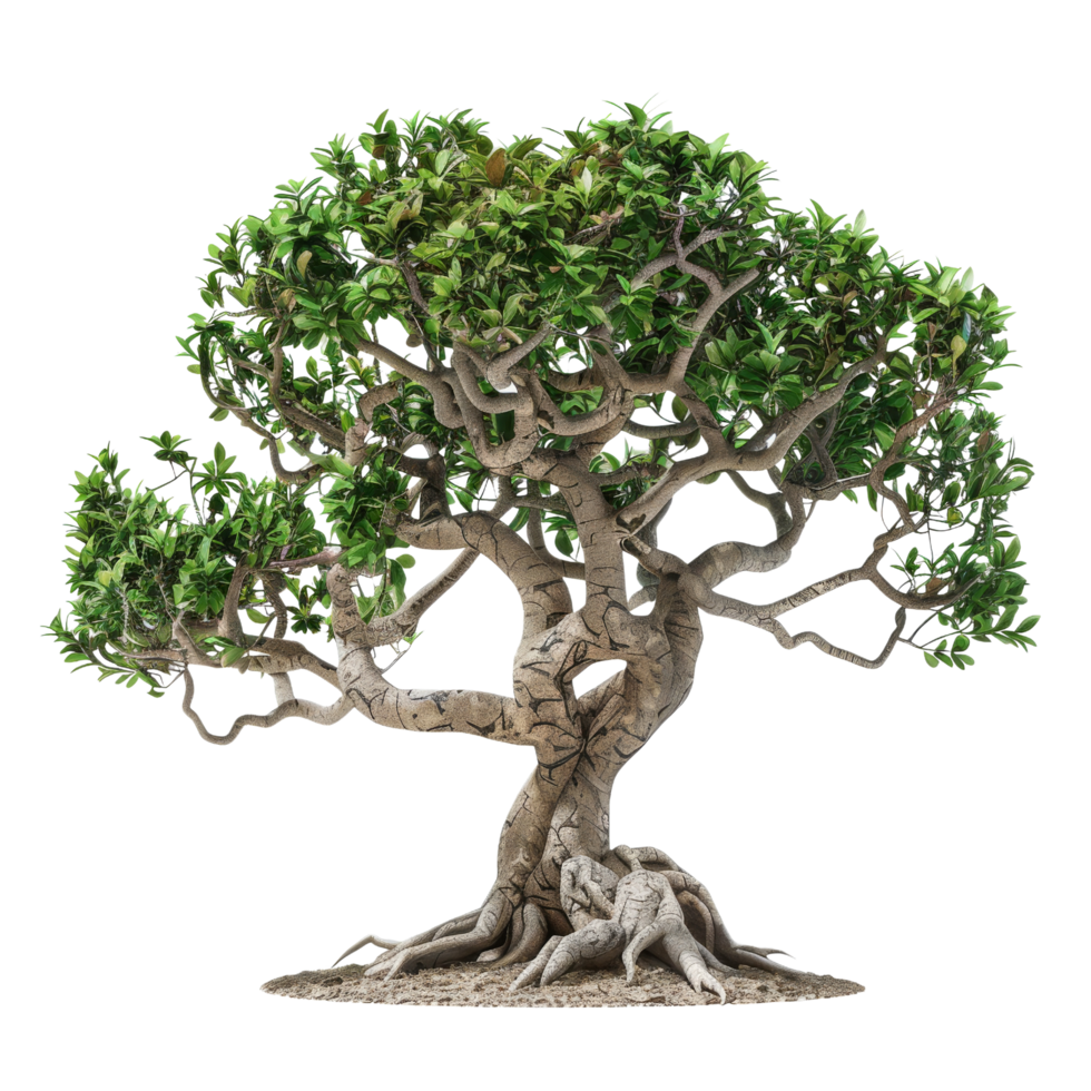 Twisted Bonsai Tree with Green Foliage png