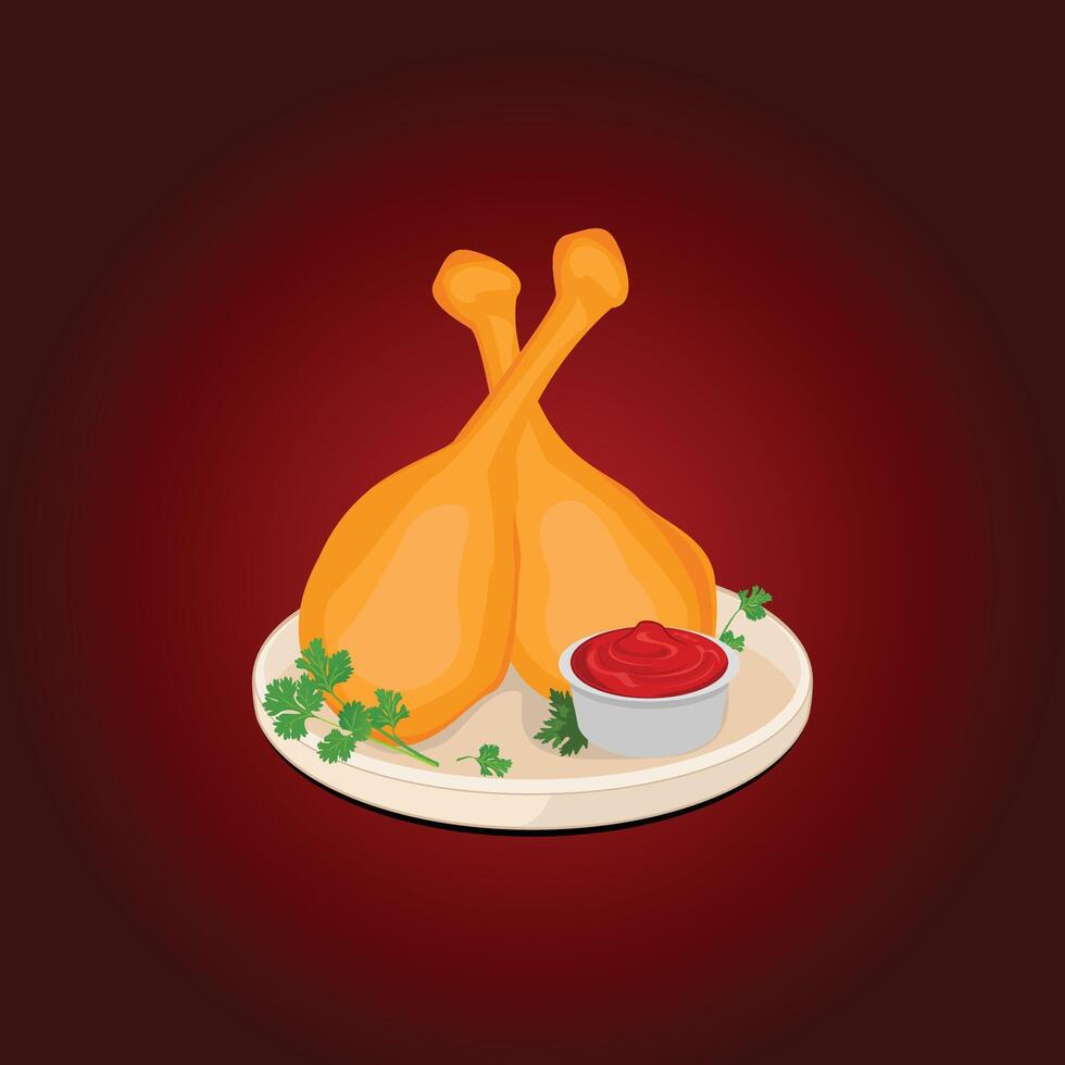 Fried chicken with red sauce illustration vector