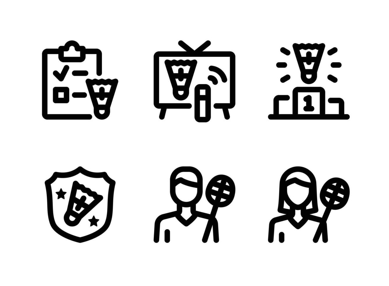 Simple Set of Badminton Related Line Icons. Contains Icons as Clipboard, Television, Winner Podium and more. vector